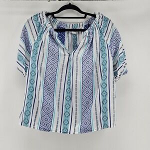 Velvet by Graham & Spencer‎ Stripe Cotton Peasant Blouse Small Coastal Festival